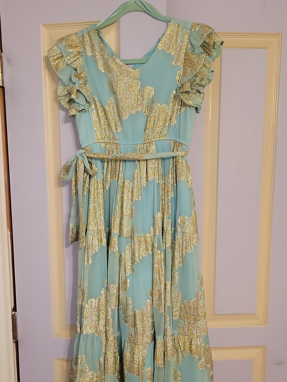 A Loves A Girls Turquoise and Gold Dress - Elegant Party Dress
